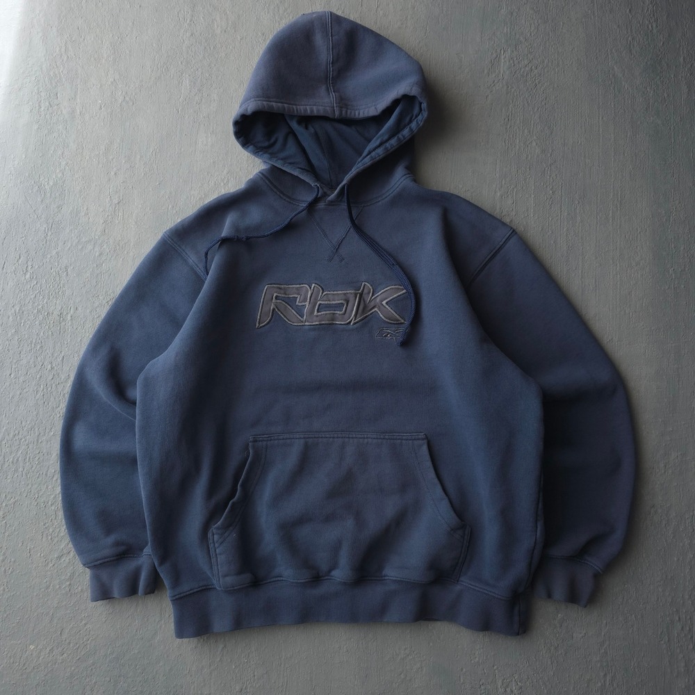 Vintage 2000s Reebok Navy Hoodie M Embroidered RBK Logo Pullover Sweatshirt